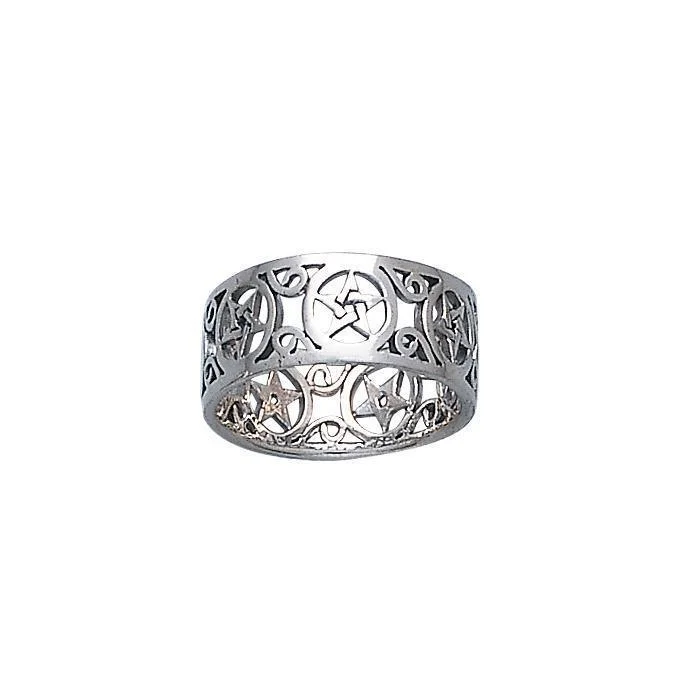 Silver Pentagram Pentacle Ring TR883