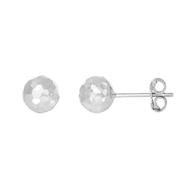 Curata 14k White Gold 7.0mm Sparkle Cut Ball Post Earrings