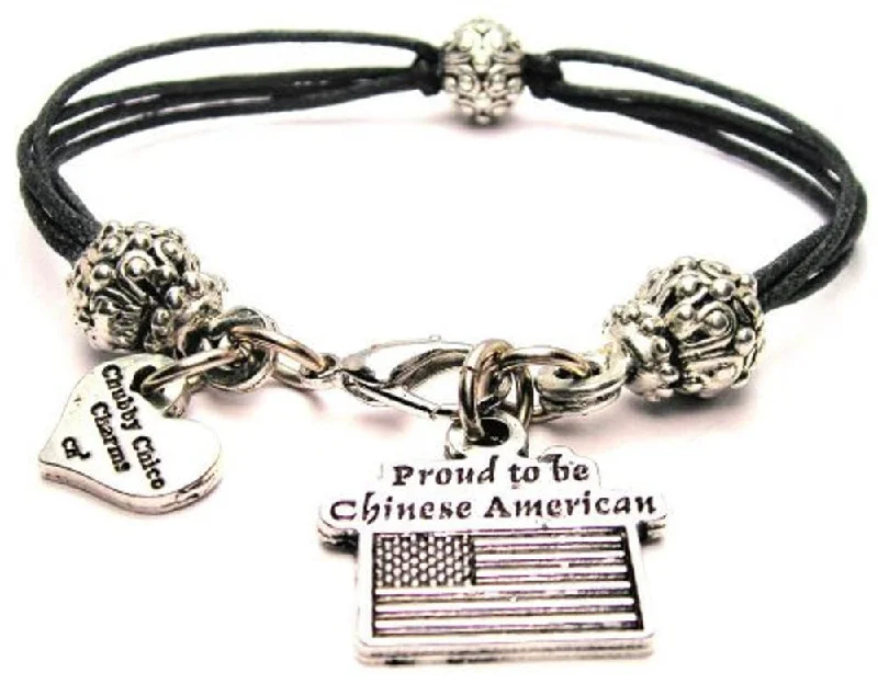 Proud To Be Chinese American Beaded Black Cord Bracelet