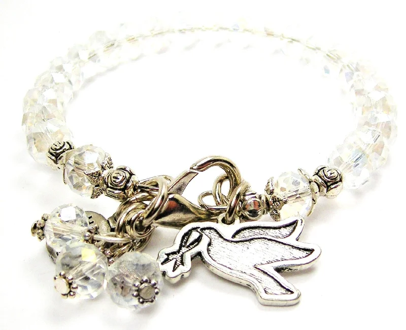 Dove With Awareness Ribbon In Mouth Splash Of Color Crystal Bracelet