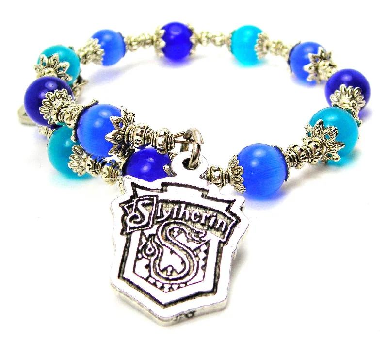 Slytherin House Crest Cat's Eye Beaded Wrap Bracelet