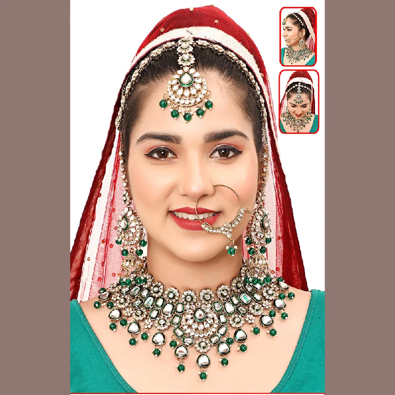 The Fashion Jewels Gold Plated Kundan Semi Bridal Necklace Set