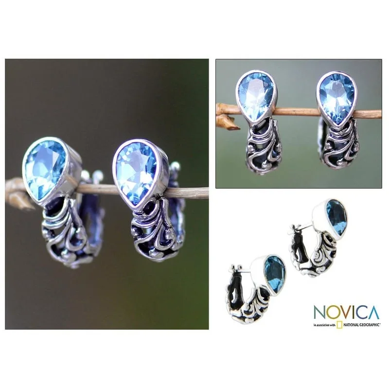 Handmade Sterling Silver 'Precious Sky' Blue Topaz Earrings (Indonesia)