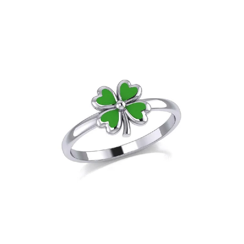 Lucky Four Leaf Clover Sterling Silver Ring with Green Enamel TRI1935