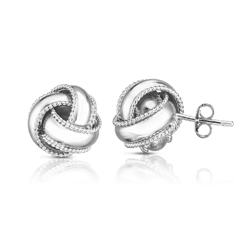 Curata 925 Sterling Silver Rhodium 13mm Rope Edged Love Knot Post Earrings