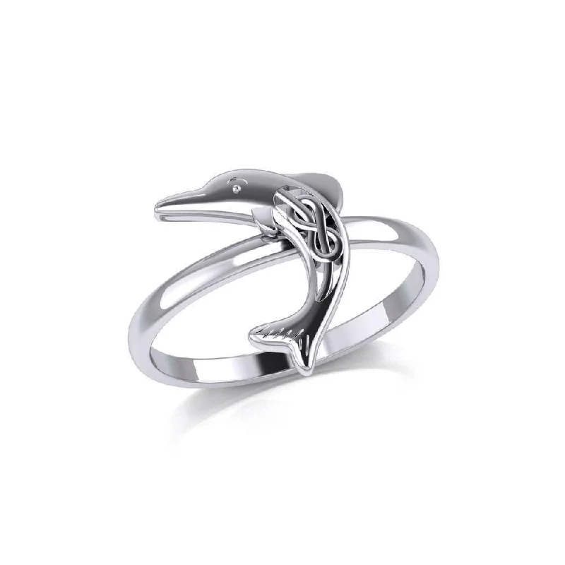 Celtic Joyful Dolphin Sterling Silver Ring TRI2164