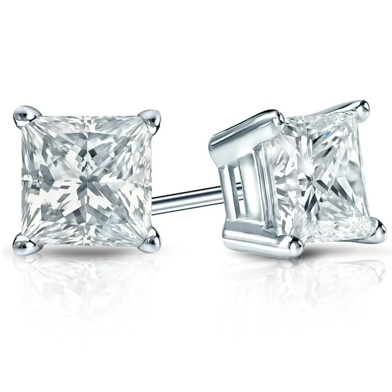 Auriya 14-karat Gold Lab Grown 2.50 carat TDW Princess Diamond Stud Earrings 4-Prong Basket Push-back