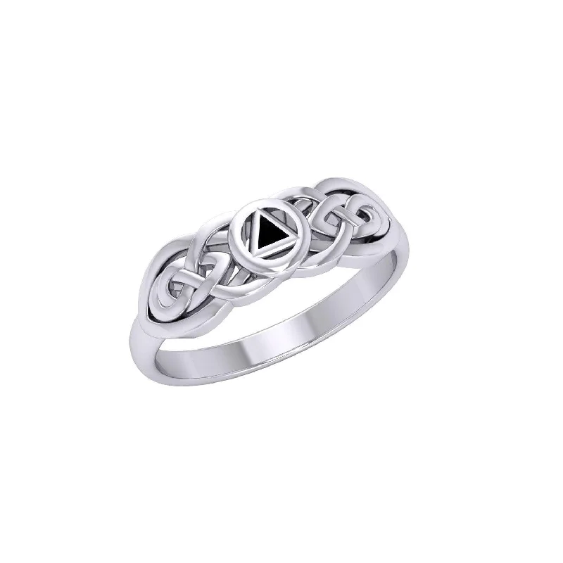 Celtic AA Recovery Sterling Silver Ring With Inlaid TRI1272