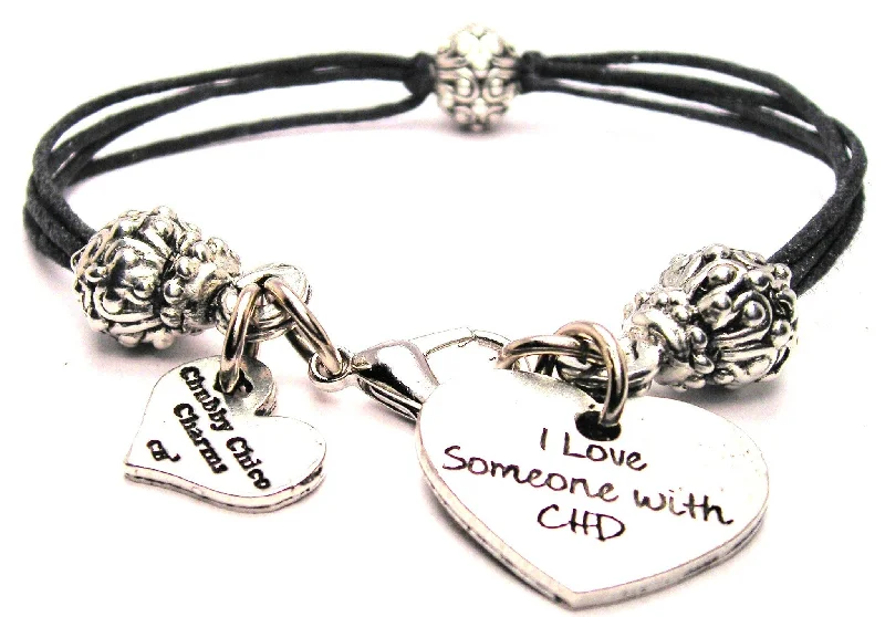 I Love Someone With CHD Beaded Black Cord Bracelet