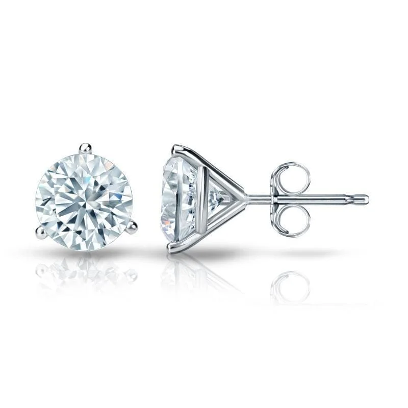 Auriya Platinum Certified 3.00 ct. TDW 3-Prong Martini Round Diamond Stud Earrings