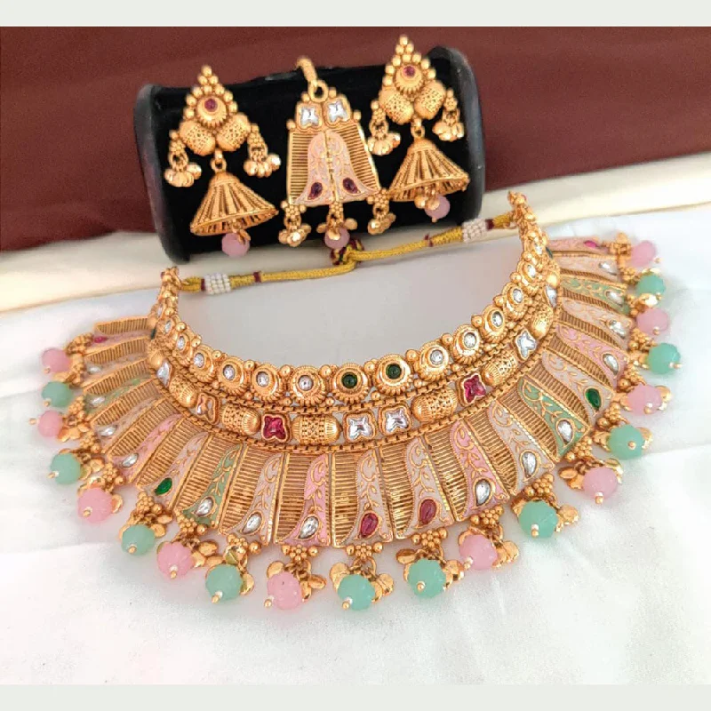 Manisha Jewellery Gold Plated Pota Stone Choker Necklace Set