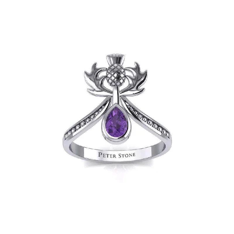 Thistle Silver Ring with Teardrop Gemstone TRI2156