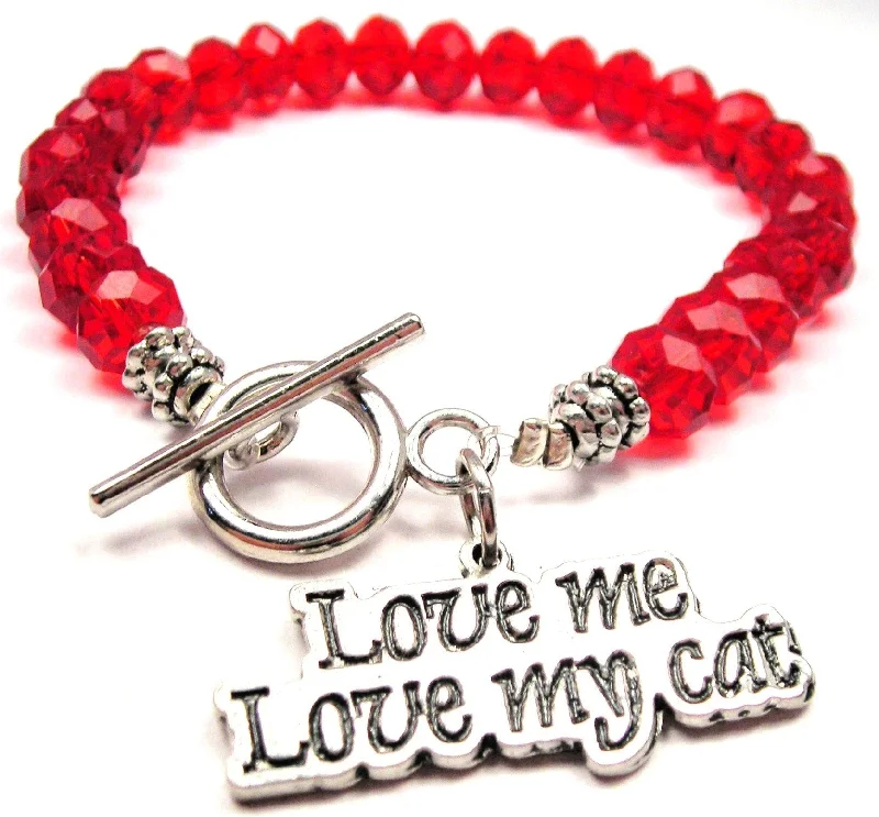 Love Me Love My Cat Crystal Beaded Toggle Style Bracelet