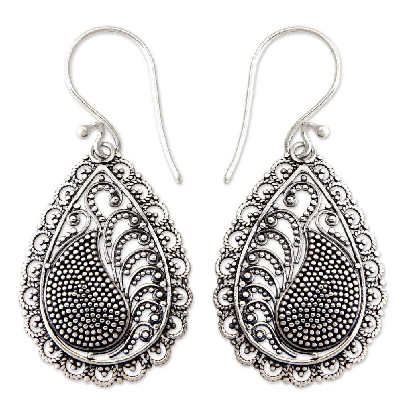 NOVICA Handmade Sterling Silver 'Morning Dew' Earrings (Indonesia) - 1.6*0.7