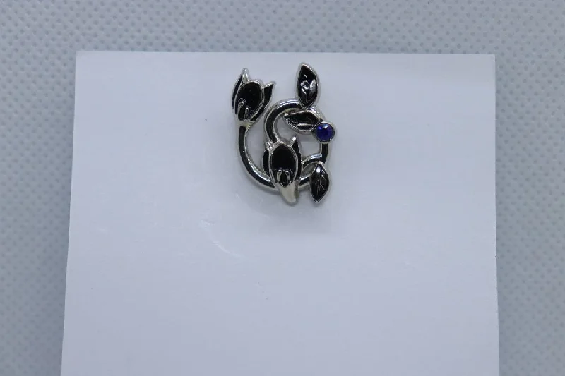 Silver Flower With Blue Stone Imitation Jewellery Lapel Pin