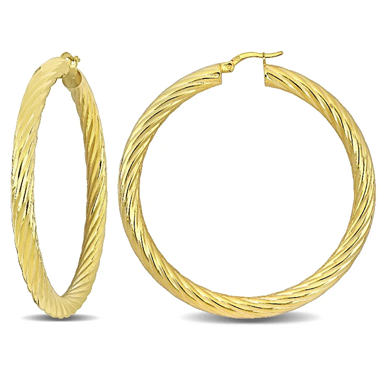 Miadora Yellow Plated Sterling Silver 60mm Round Twist Hoop Earrings