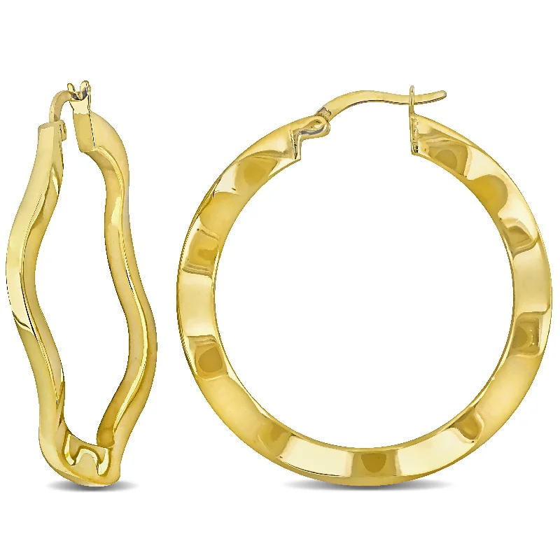 Miadora Yellow Plated Sterling Silver 38mm Round Wave Hoop Earrings