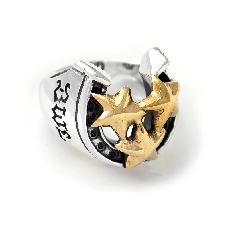 Horseshoe Ring with "TRIPLE STAR" Top - Medium