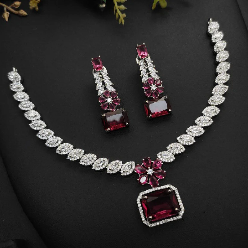 Aamrapali Silver Plated AD Necklace Set