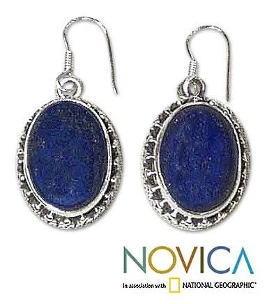 Handmade Sterling Silver 'Blue Mystique' Lapis Lazuli Dangle Earrings (India)