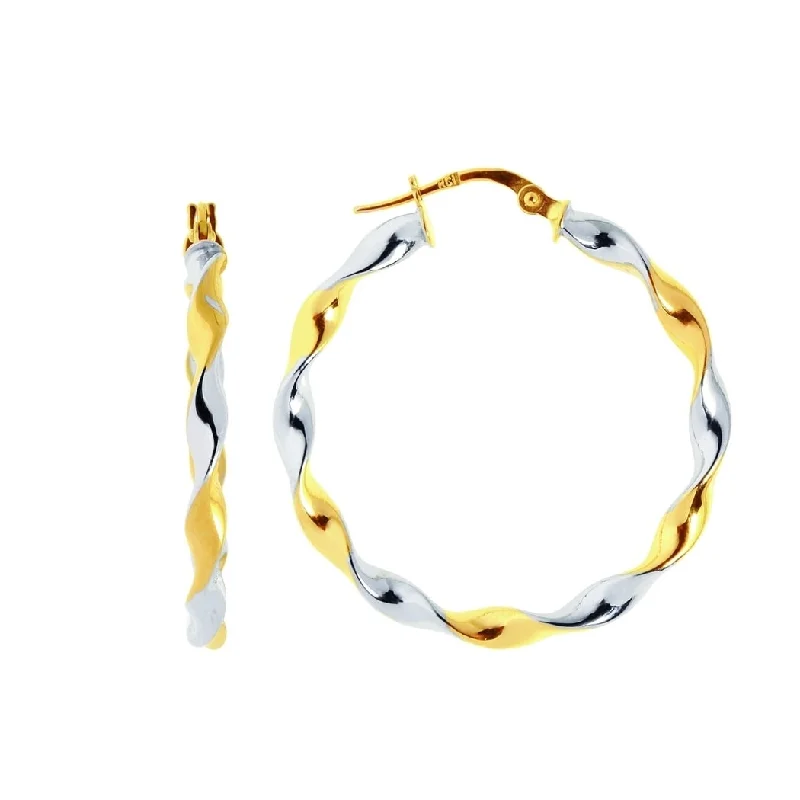 Curata 14k Two-tone Gold 32x3mm Large Twisted Hoop Earrings