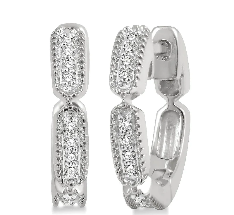 Petite white gold Lattice Diamond Huggie Earrings