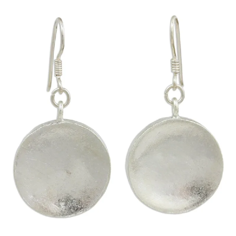 Handmade Full Moon Silver Earrings (Thailand) - 1.9L*0.9W