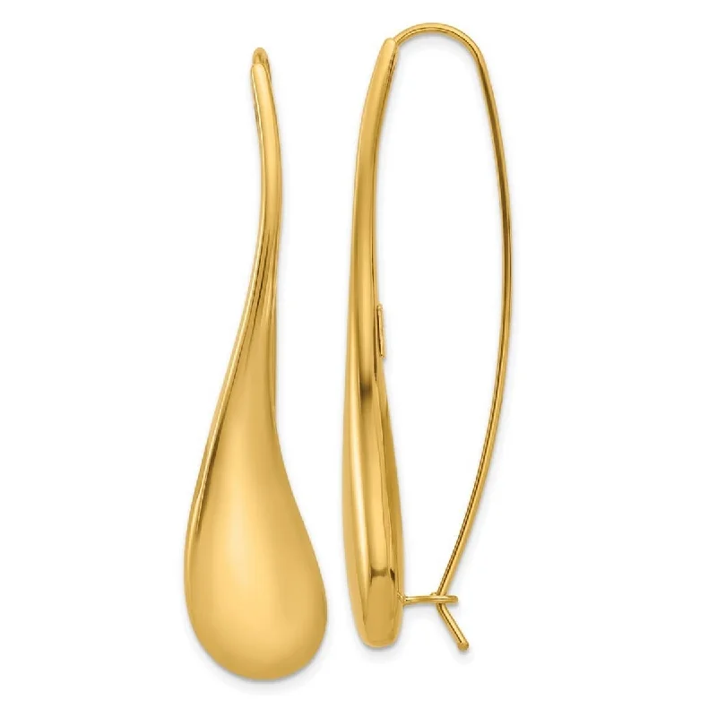 Curata 14K Italian Yellow Gold Abstract Puffed Teardrop Threader Earrings - 12x57mm