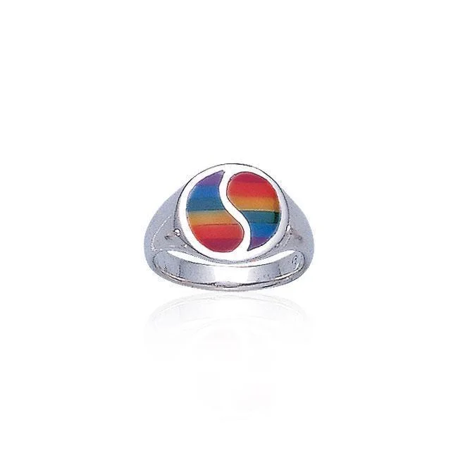 Rainbow Yin Yang Sterling Silver Ring SM078