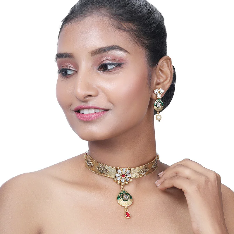 Asmitta Gold Plated Kundan Choker Necklace Set