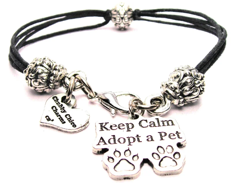 Keep Calm And Adopt A Pet Beaded Black Cord Bracelet