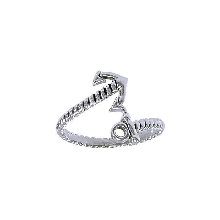 Behind the steady sea ~ Anchor Wrap Sterling Silver Ring TRI1398