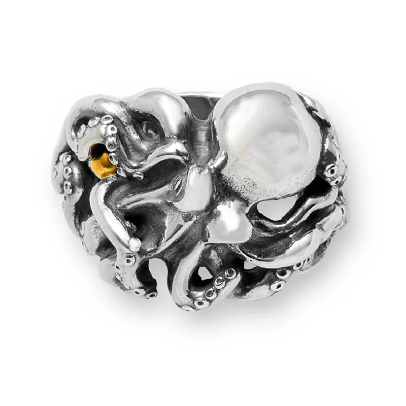 Octopus with 18K Gold Pearl Ring