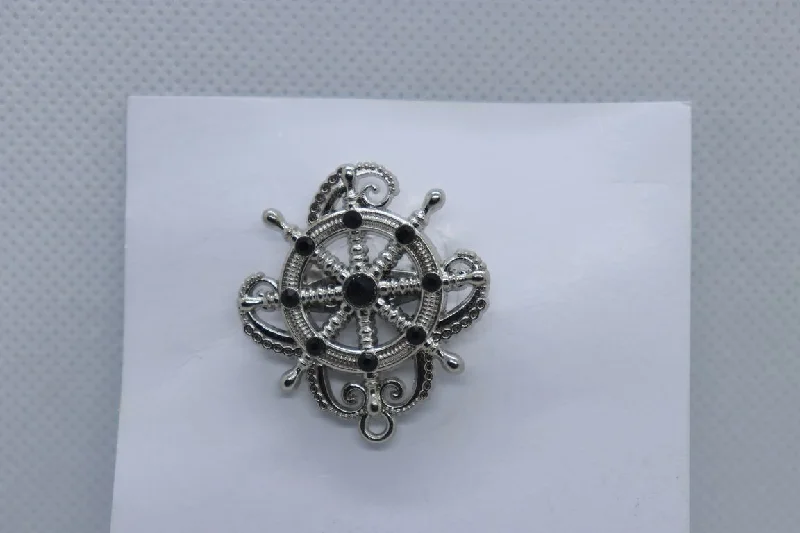 Silver Wheel With Black Stone Lapel Pin