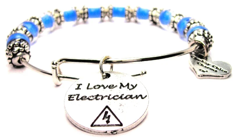 I Love My Electrician 9mm Glass Beaded Single Bracelet