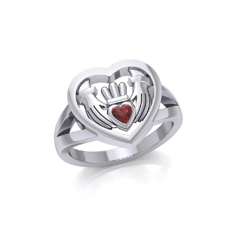 Claddagh in Heart Silver Ring with Gemstone TRI1933