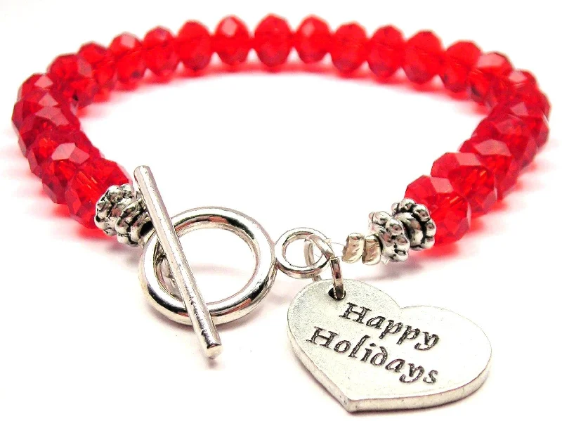 Happy Holidays Crystal Beaded Toggle Style Bracelet