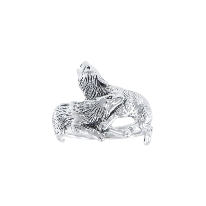 Wolf Pair Silver Ring TR1397