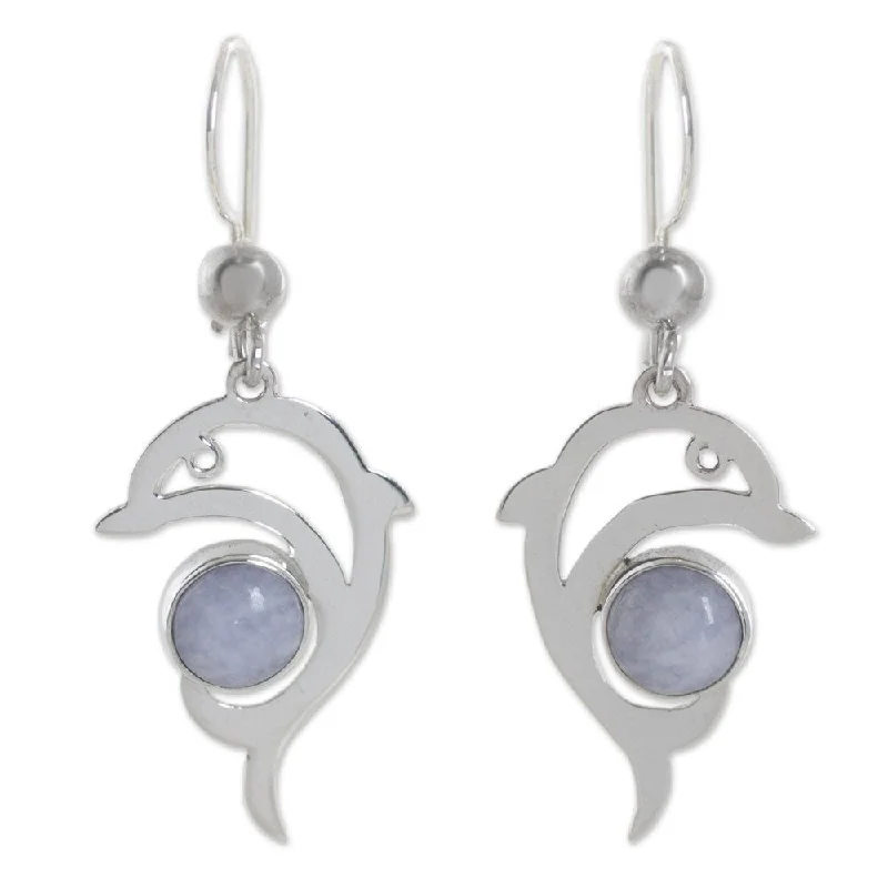 Handmade Lilac Dolphin Sterling Silver Jade Earrings (Guatemala)