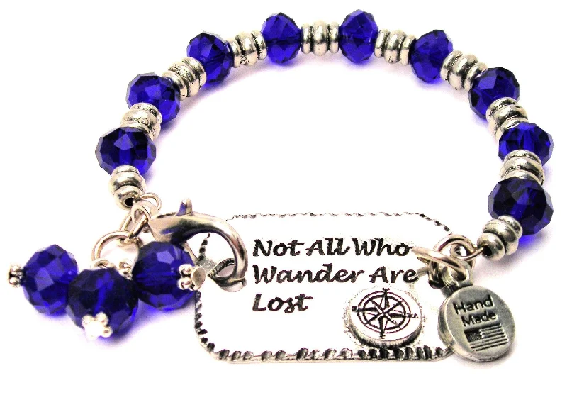 Not All Who Wander Are Lost With Compass Beaded Expression Armor Pewter Crystal Bracelet