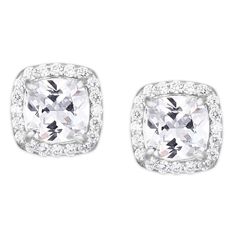 Cubic Zirconia Cushion Stud Silver Plated Earrings