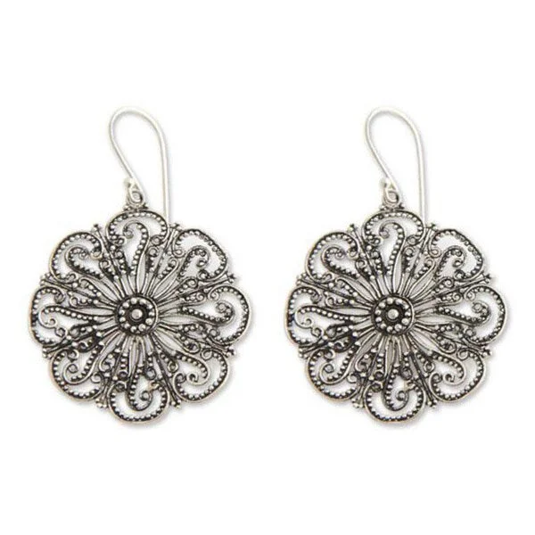 NOVICA Handmade Sterling Silver 'Gardenia Halo' Flower Earrings (Indonesia)