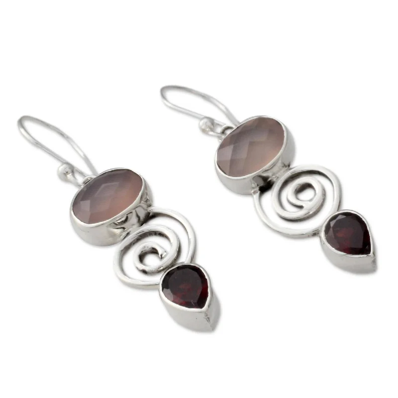 Sterling Silver 'Romantic Journey' Garnet Quartz Earrings