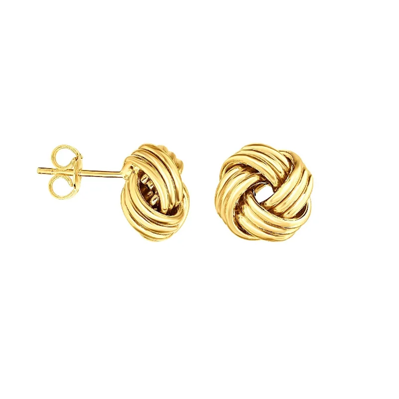 14K Gold Polished 9MM Love Knot Two-Row Stud Earrings, Available in Yellow, White, and Rose, 100% Real 14K Gold