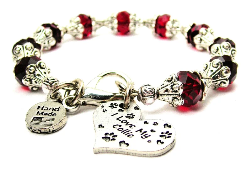 I Love My Collie Capped Crystal Bracelet