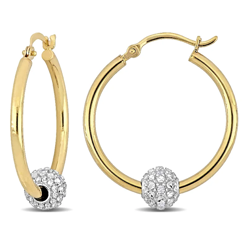 Miadora 14K Yellow Gold Bead Hoop Earrings with 0.12ct TGW Cubic Zirconia