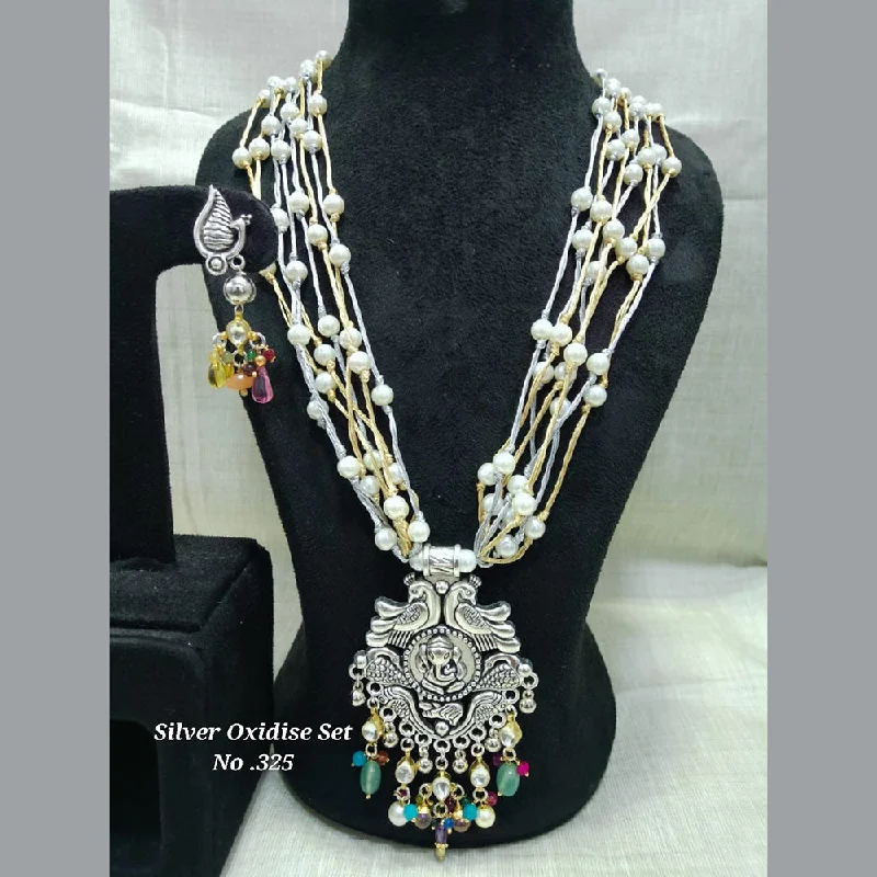 Jyoti Arts Oxidised Plated Long Necklace Set