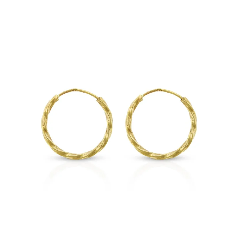 14k Yellow Gold Womens 1.2mm Spiral Twist Round Endless Tube Hoop Earrings