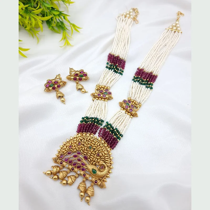 JCM Gold Plated Pota Stone Long Necklace Set