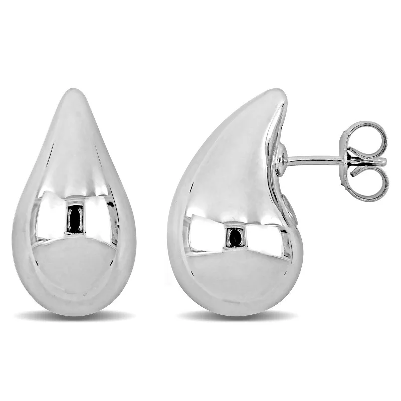 Miadora 21mm Teardrop Design Stud Earrings in 14K White Gold